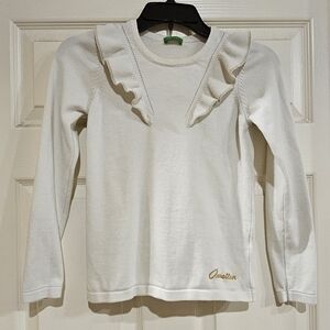 United Colors Of Benetton Girls Cream Ruffle Long Sleeve Sweater Vintage Sz XL